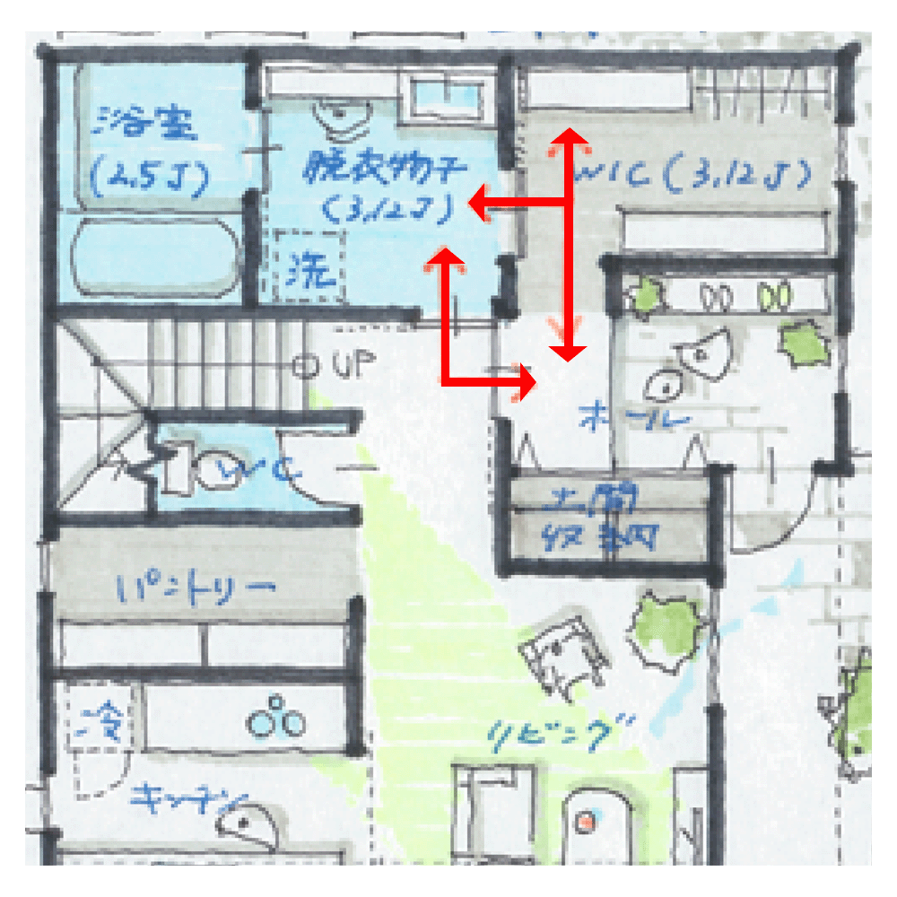 マドリー建築家の間取りの洗濯動線